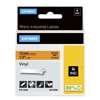 Dymo Rhino 1/2IN X 81FT Orange Vinyl Labeling Tape