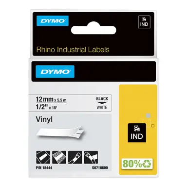 Dymo Rhino 1/2IN X 18FT White Vinyl Labels