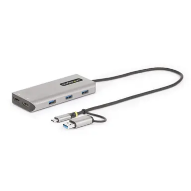 USB-C Multiport Adapter W/Attached USB-C to USB-A Dongle Dual HDMI (4K30HZ/1080