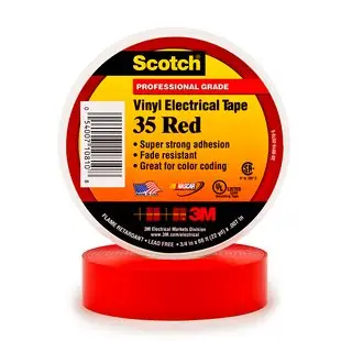 SCOTCH VINYL COLOR CODING ELECTRICAL TAPE 35, 3/4 IN X 66 FT, RED, 10 ROLLS/CART