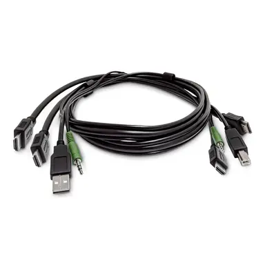 10FT (3M) Dual-HDMI KVM Cable USB 2.0 3.5MM Audio Universally Compatible Comb