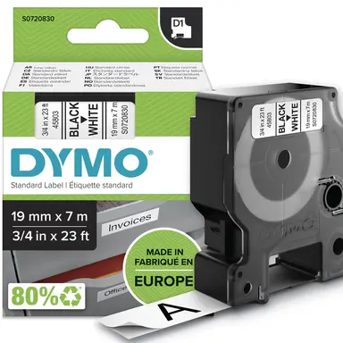Dymo Labelmanager D1 Black Print/ White Tape 3/4 X 23 Always Use Dymo-Branded