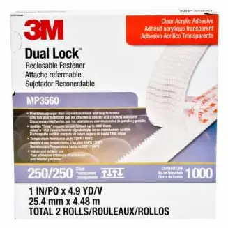 3M DUAL LOCK RECLOSABLE FASTENER MP3560, CLEAR, 1 IN X 5 YD, TYPE 250, 5 PACK/CA