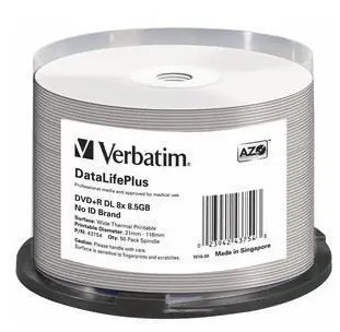 Dvd+r DL 8.5GB 8X White Wide Thermal Printable 50PK Spindle (everest Teac Com