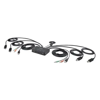 2-PORT Dual-Monitor Displayport Cable KVM Switch 4K 60HZ Compact KVM with 5FT/