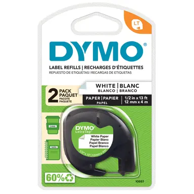 Dymo Letratag Paper Label 2 Pack White W Black Printing 1/2 X 13- Must Ordered