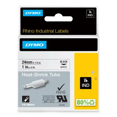 Newell-Dymo Rhino 1IN (24MM) White Heat Shrink Tube Specifically Designed for W