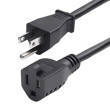 10FT (3M) Power Extension Cord Nema 5-15P to Nema 5-15R AC Power Cable 10A 125