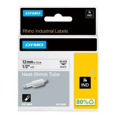 Dymo Rhino 1/2IN X 5FT White Heat Shrink Tubes