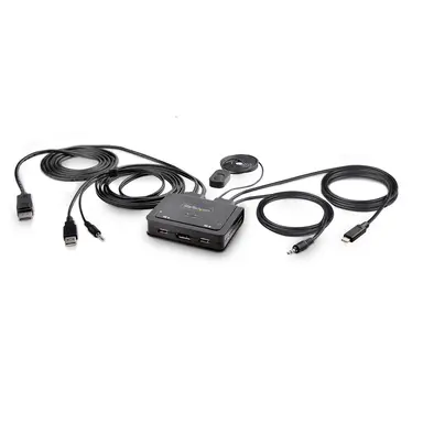2-PORT Hybrid USB-C Displayport Cable KVM Switch 4K 60HZ Compact KVM with 6FT/