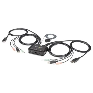 2 Port Displayport KVM Switch W/Built-In Cables USB Console - USB Powered Cont