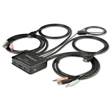 2 Port HDMI KVM Switch W/ Built-In Cables - Dual UHD Desktop KVM with Audio - BU