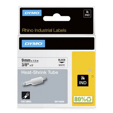 Newell-Dymo Rhino White Heat Shrink Tubes 3/8IN (9MM) This Item IS Suitable for